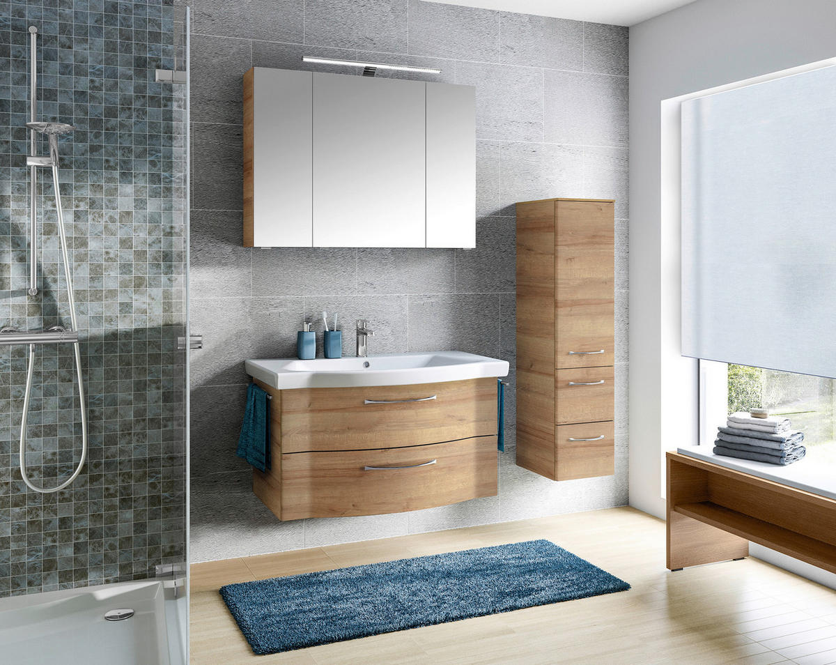 BADEZIMMER 4-teilig  in 128 cm  - Chromfarben/Eichefarben, KONVENTIONELL, Glas/Keramik (128cm) - Pelipal