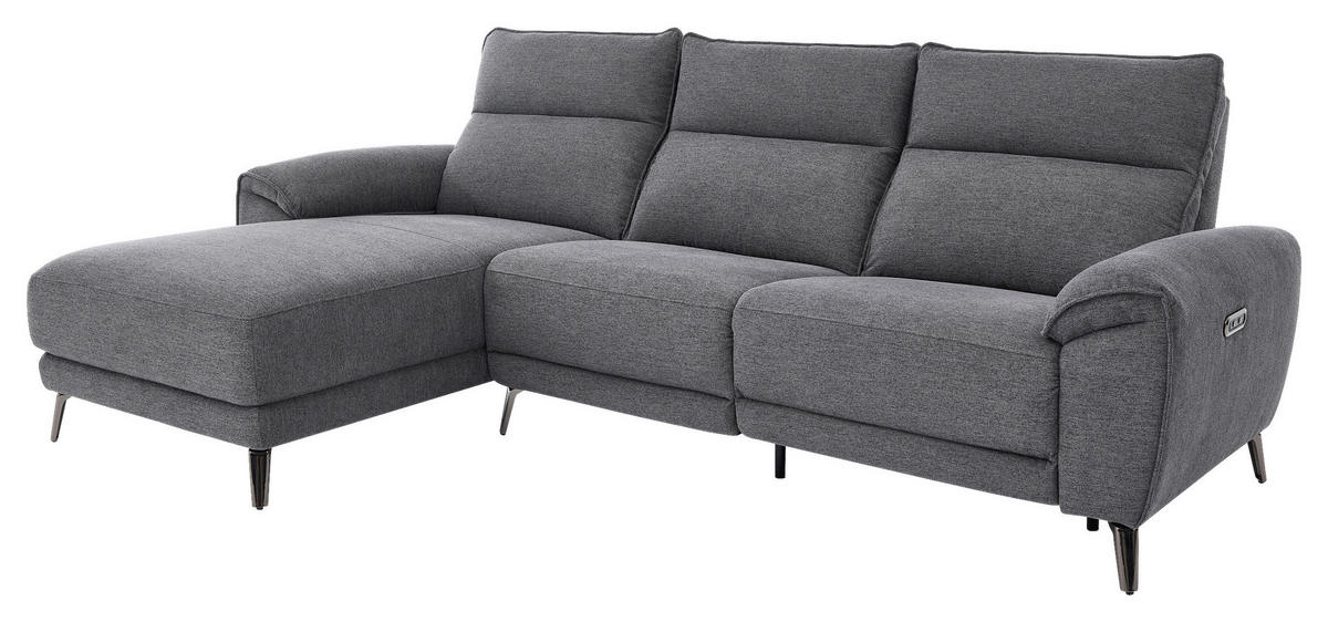 ECKSOFA Dunkelgrau Webstoff  - Chromfarben/Dunkelgrau, Design, Textil/Metall (168/272cm) - Carryhome