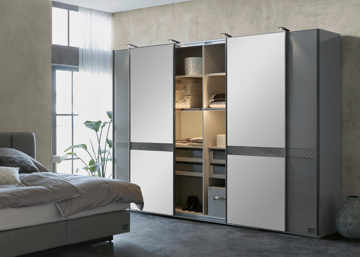 SCHWEBETÜRENSCHRANK  in Dunkelgrau  - Schieferfarben/Dunkelgrau, Design, Glas/Holzwerkstoff (330/236/67cm) - Joop!