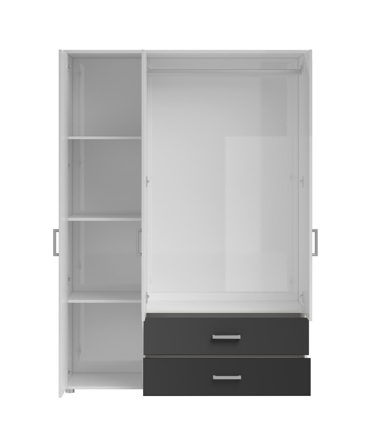 KLEIDERSCHRANK  in Graphitfarben, Weiß  - Alufarben/Graphitfarben, KONVENTIONELL, Glas/Holzwerkstoff (125/190/51cm) - Carryhome
