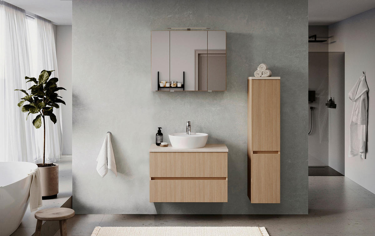 WASCHTISCHKOMBI 80 cm  - Sandfarben/Eichefarben, KONVENTIONELL, Keramik/Holzwerkstoff (80cm) - Xora