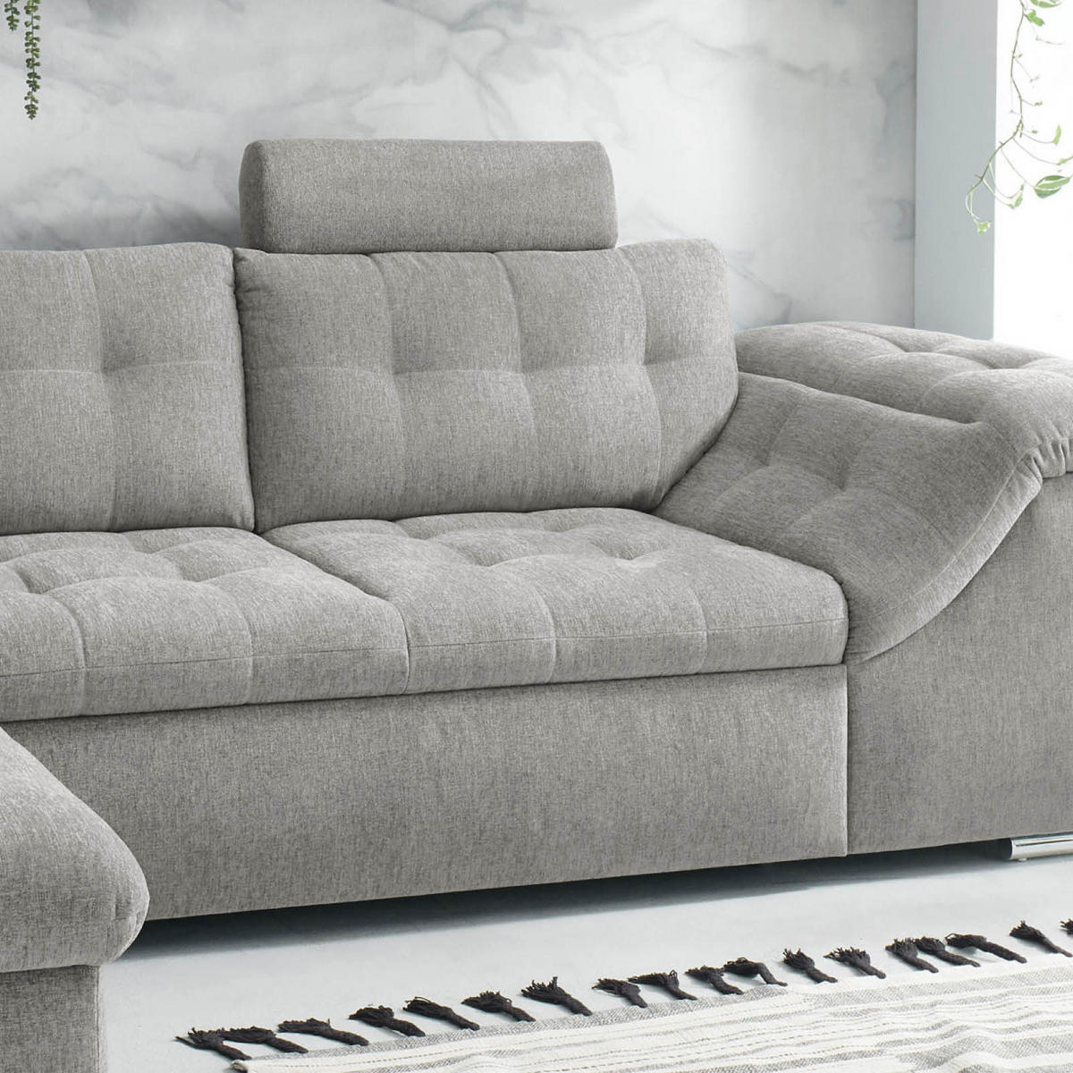 ECKSOFA in Mikrovelours Grau  - Grau, Konventionell, Holzwerkstoff/Kunststoff (193/283cm) - MID.YOU
