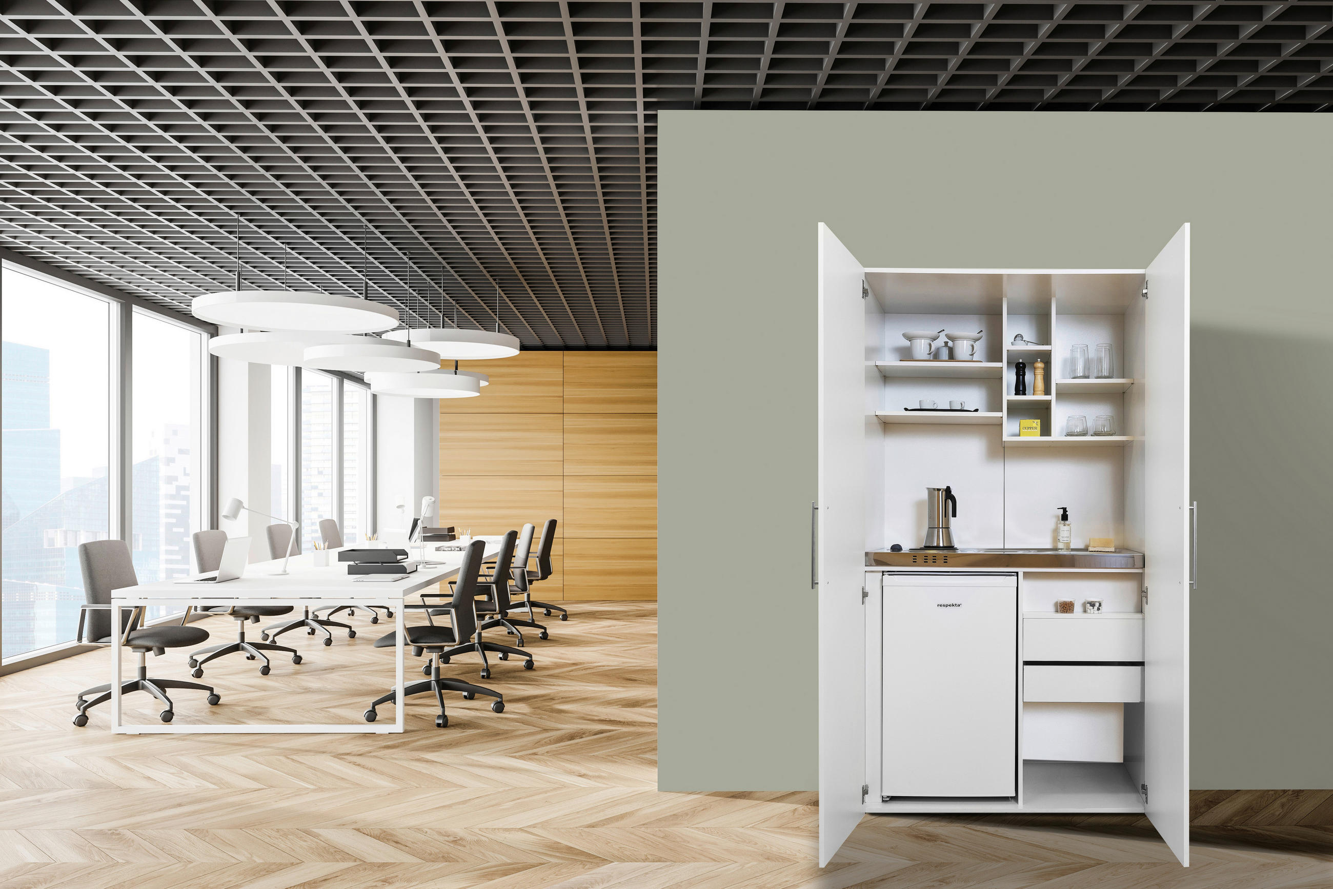 Schrankküche M. Kühlschrank + Kochfeld 104 Cm Elegant