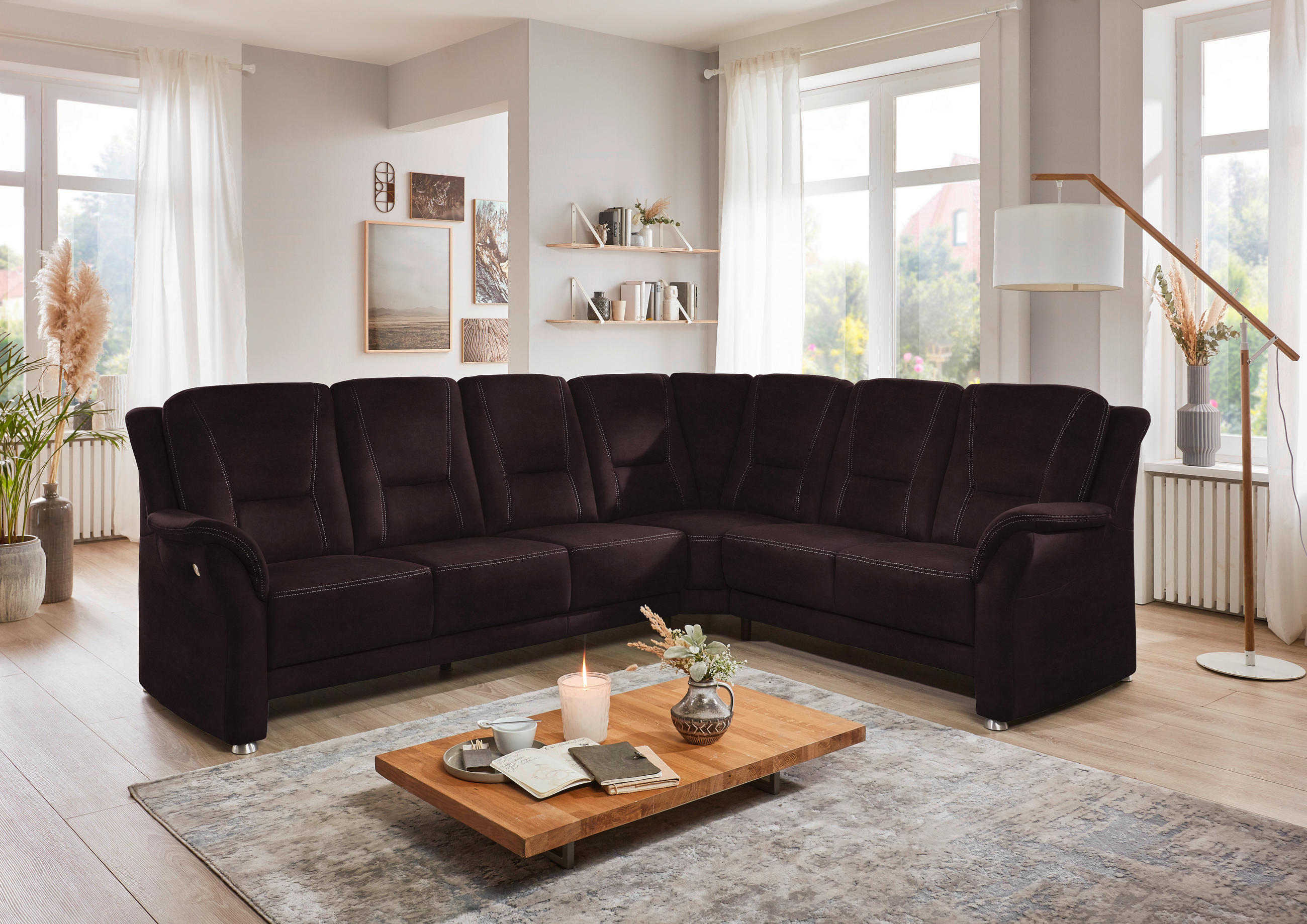 ECKSOFA in Mikrofaser Dunkelbraun  275/223 cm  - Dunkelbraun/Beige, KONVENTIONELL, Textil/Metall (275/223cm) - Beldomo Comfort