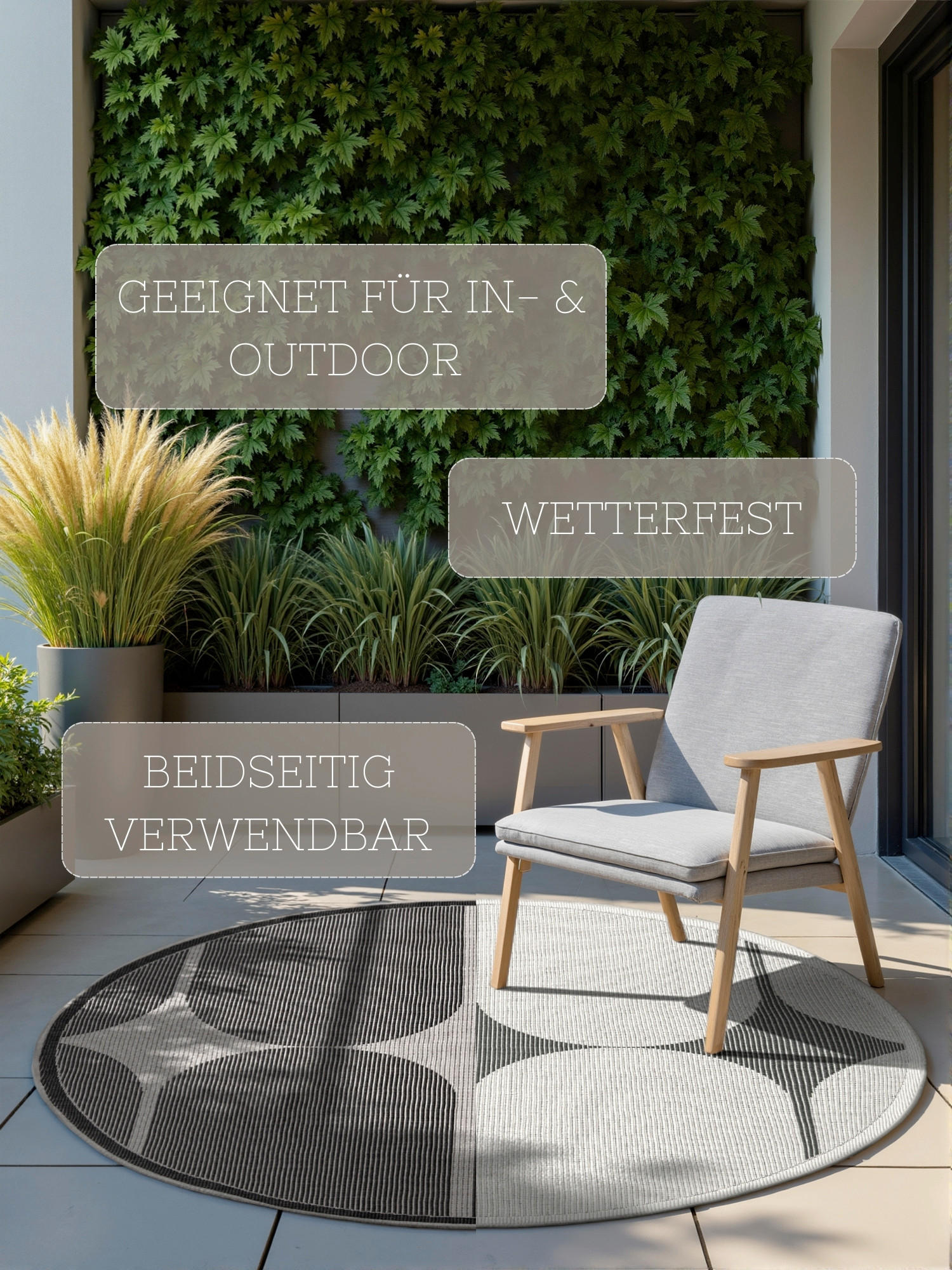 OUTDOORTEPPICH 160 cm Duet Schwarz, Weiß  - Schwarz/Weiß, Design, Kunststoff (160cm)