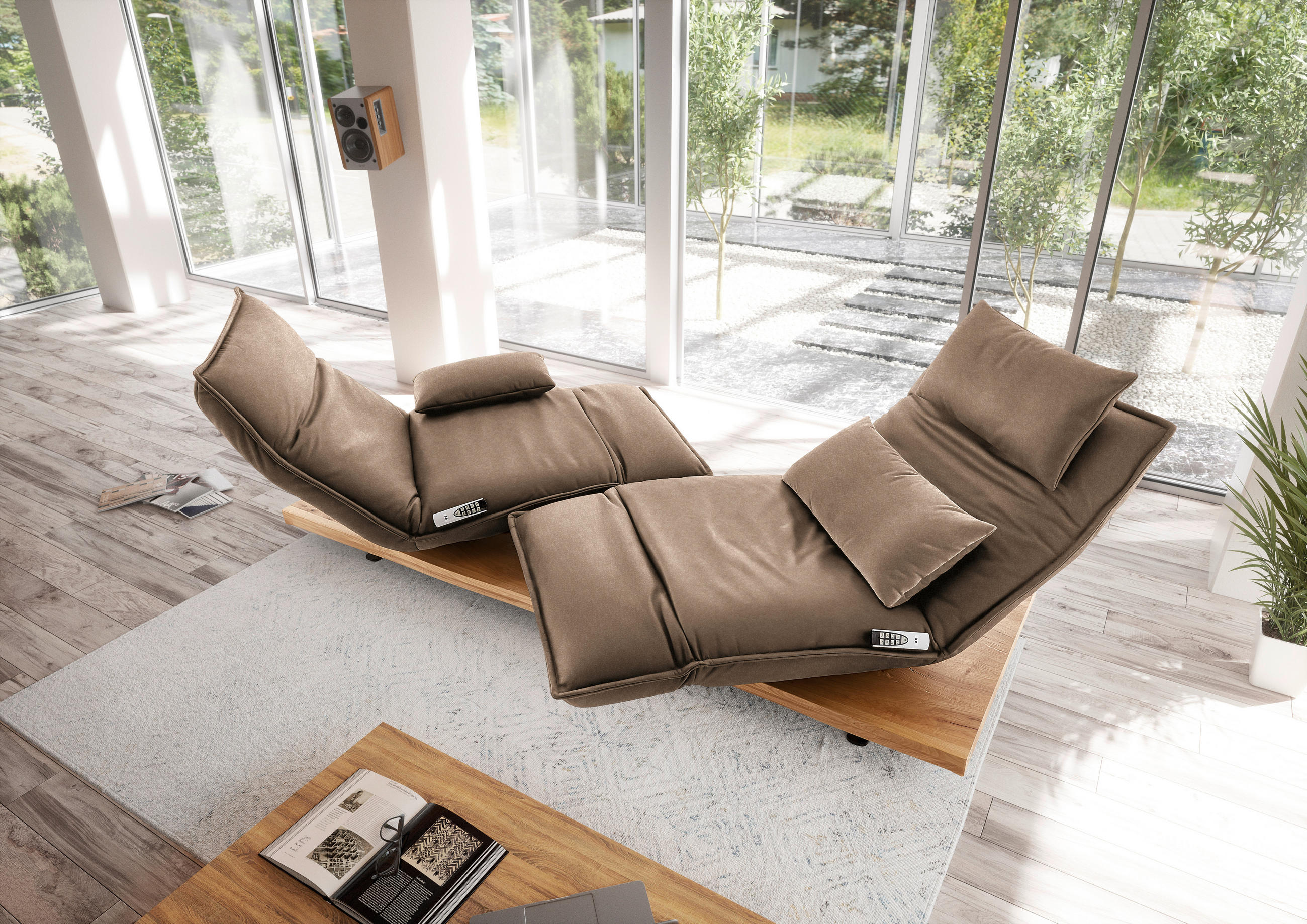 2-SITZER-SOFA in Echtleder Greige  - Greige/Eichefarben, Natur, Leder/Holz (240/63/115cm) - Koinor