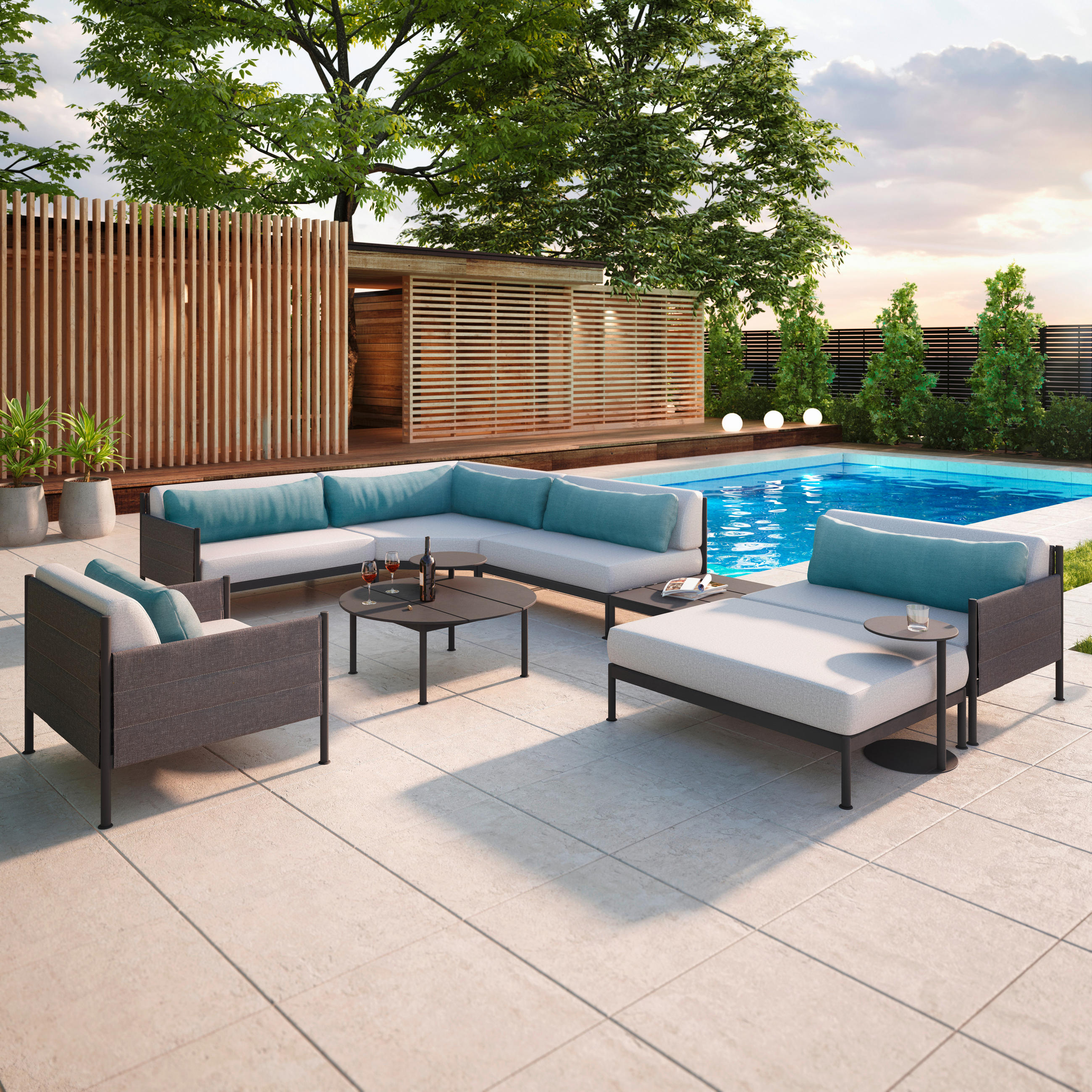 LOUNGESESSEL Anthrazit, Petrol, Hellgrau Aluminium - Anthrazit/Petrol, Design, Textil/Metall (93/73/91cm) - Lomoco