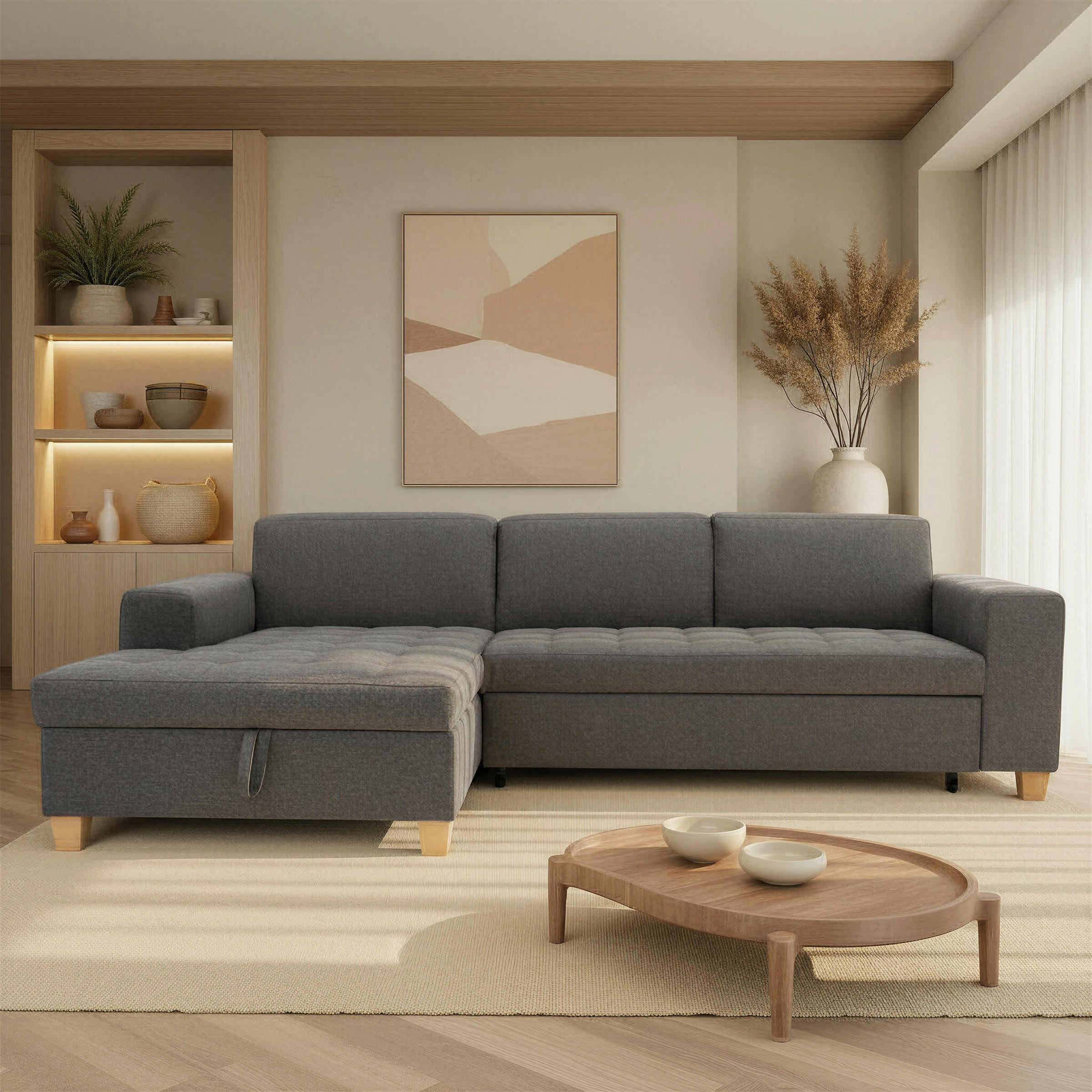 Mid.you Eckschlafsofa Sugar Dunkelgrau 266x162 cm