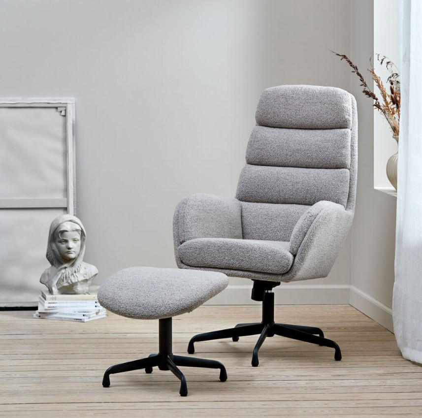FÅTÖLJ MED FOTPALL i metall, textil svart, taupe  - svart/taupe, Design, metall/textil (70/110/76,5cm) - Best Price