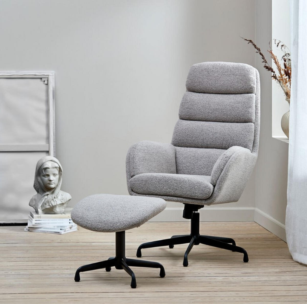 FÅTÖLJ MED FOTPALL i metall, textil svart, taupe  - svart/taupe, Design, metall/textil (70/110/76,5cm) - Best Price