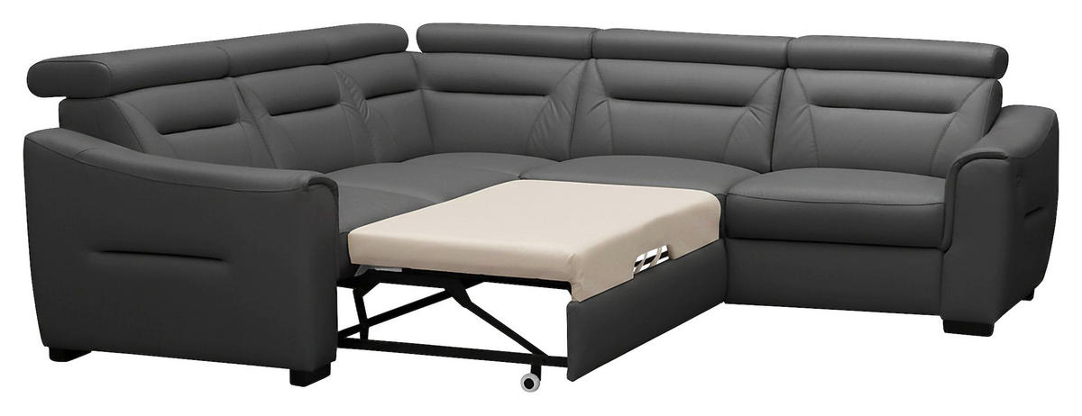 ECKSOFA  in Lederlook Echtleder Anthrazit  - Wengefarben/Anthrazit, Design, Leder/Holz (260/260cm) - Celina Home
