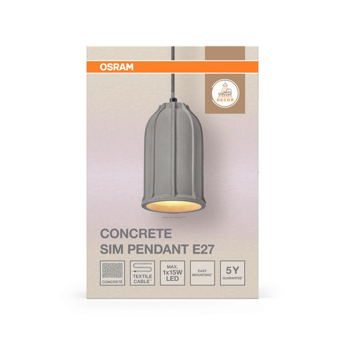 HÄNGELEUCHTE 11.5/123.5 cm  - Dunkelgrau, Basics, Stein/Metall (11.5/123.5cm) - Osram
