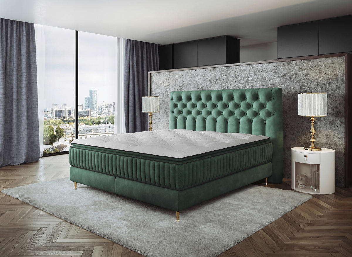 BOXSPRINGBETT 180/200 cm  in Dunkelgrün  - Dunkelgrün/Goldfarben, Design, Textil/Metall (180/200cm) - Boxxx