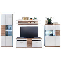WOHNWAND  in Weiß, Eichefarben  330/199/50 cm  - Eichefarben/Weiß, Design, Glas/Holzwerkstoff (330/199/50cm) - Livetastic