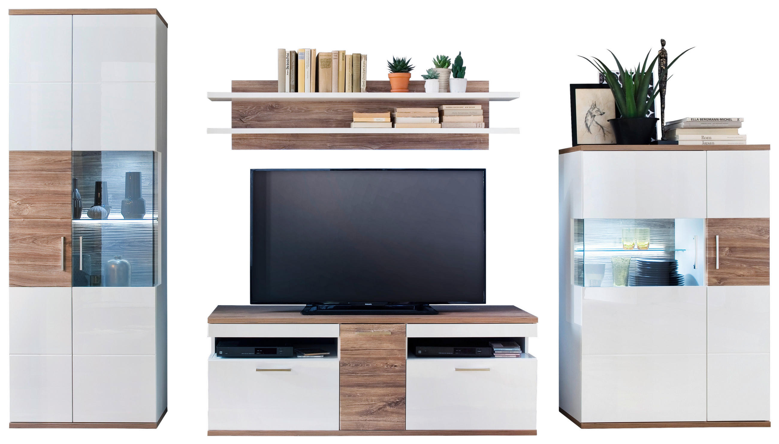 Wohnkombination 4-Tlg. Luzern Weiß/Eichefarben