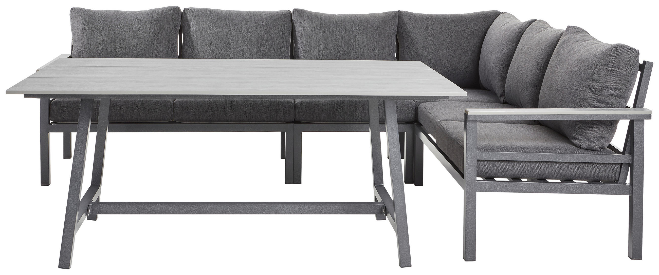 DINING-LOUNGESET Hellgrau, Dunkelgrau Aluminium - Dunkelgrau/Hellgrau, Design, Kunststoff/Textil (259/199cm) - Amatio