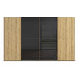 SCHWEBETÜRENSCHRANK 360/223/68 cm 4-türig Schwarz, Eichefarben  - Eichefarben/Schwarz, Design, Glas/Holz (360/223/68cm) - Novel