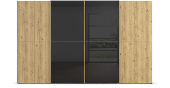 SCHWEBETÜRENSCHRANK 360/223/68 cm 4-türig Schwarz, Eichefarben  - Eichefarben/Schwarz, Design, Glas/Holz (360/223/68cm) - Novel