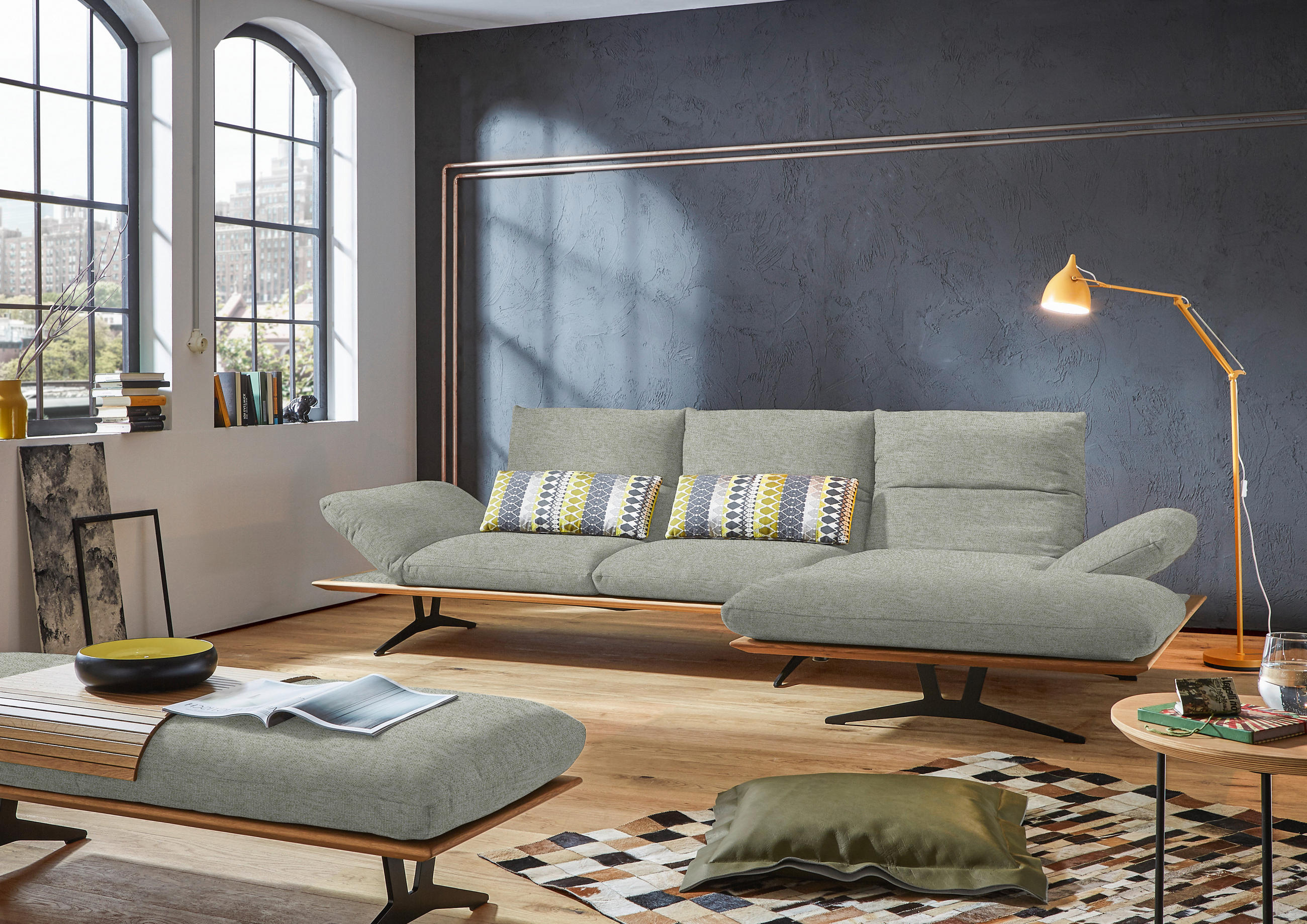ECKSOFA in Flachgewebe Greige  - Greige/Schwarz, Design, Holz/Textil (314/159cm) - Dieter Knoll