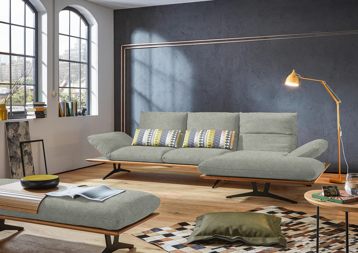 ECKSOFA in Flachgewebe Greige  - Greige/Schwarz, Design, Holz/Textil (314/159cm) - Dieter Knoll