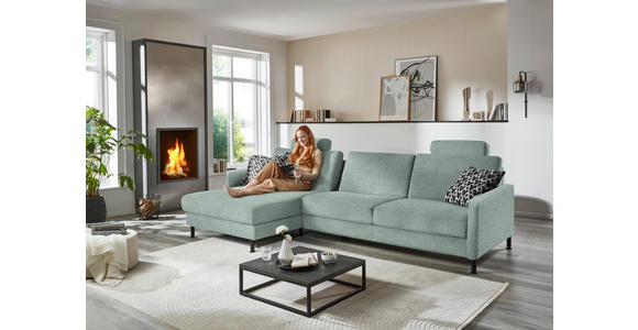 ECKSOFA  in Chenille, Flachgewebe Mintgrün  175/316 cm  - Schwarz/Mintgrün, Design, Textil/Metall (175/316cm) - Dieter Knoll