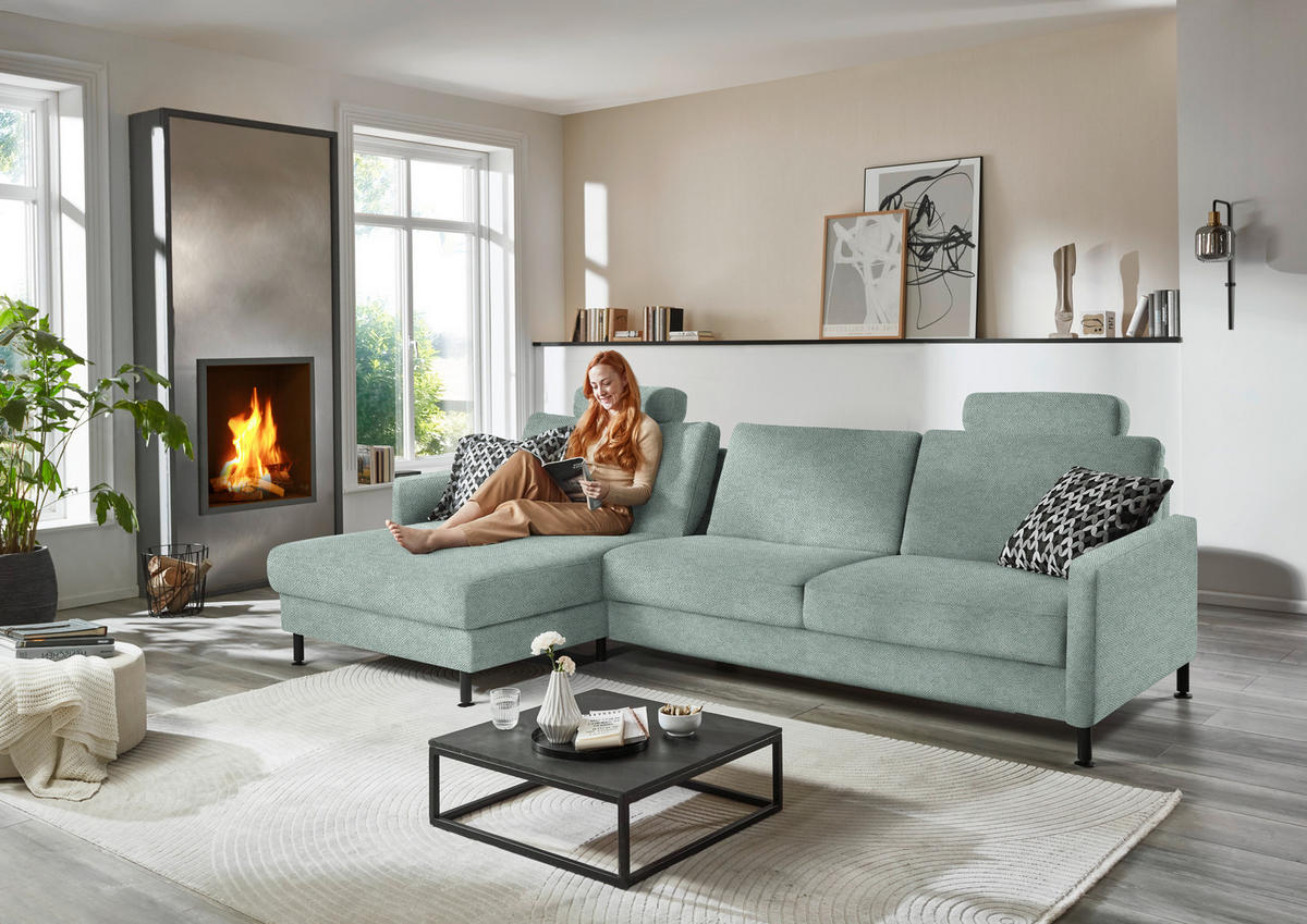 ECKSOFA  in Chenille, Flachgewebe Mintgrün  175/316 cm  - Schwarz/Mintgrün, Design, Textil/Metall (175/316cm) - Dieter Knoll