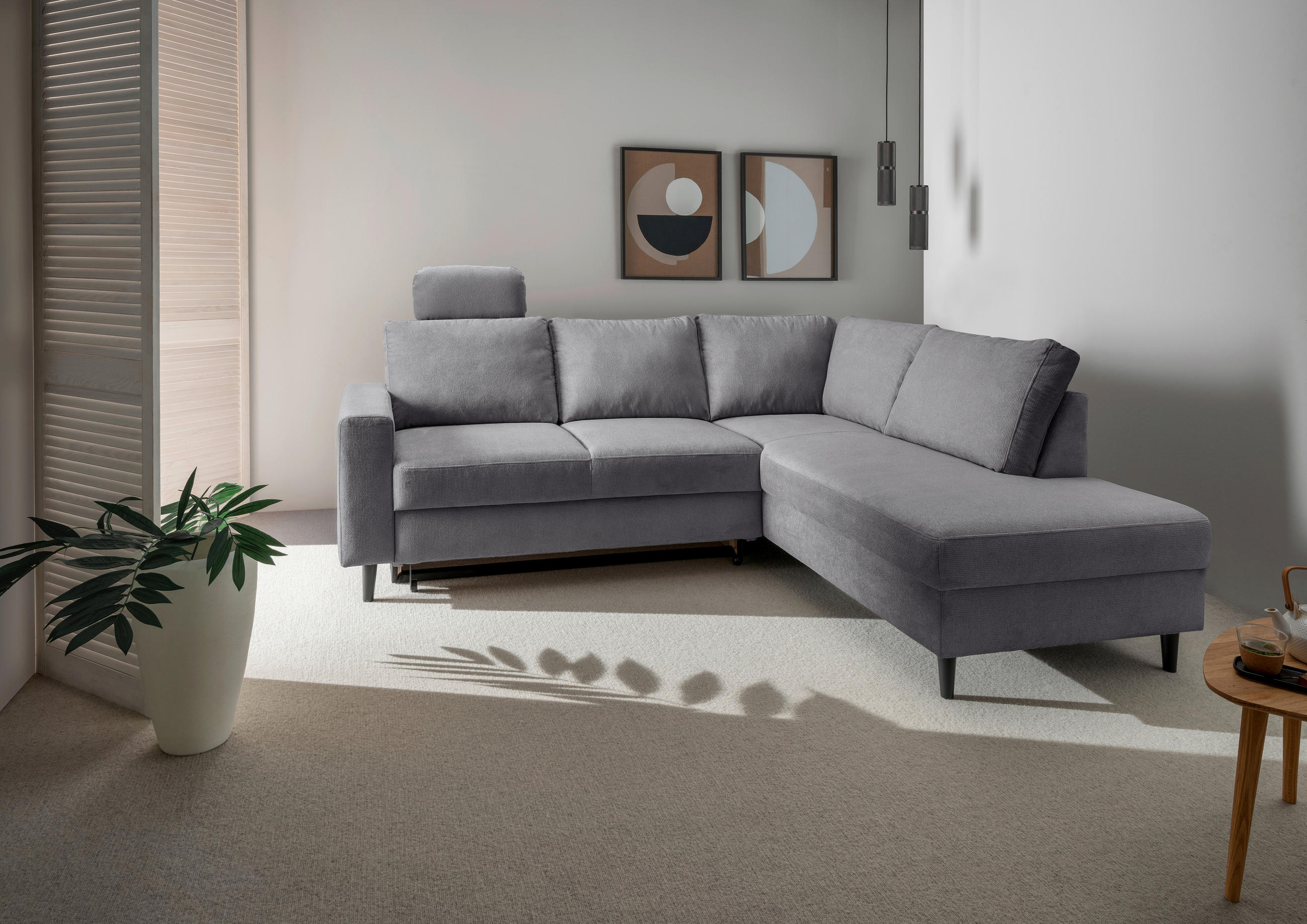 ECKSCHLAFSOFA in Dunkelgrau Textil   - Dunkelgrau/Schwarz, Modern, Holz/Textil (242/200cm) - Livetastic