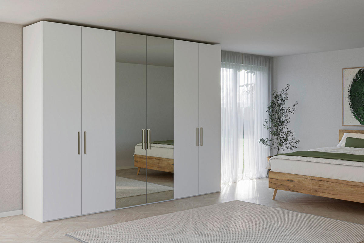 DREHTÜRENSCHRANK 303/236/59 cm,  in Weiß, 6-türig  - Edelstahlfarben/Weiß, Design, Glas/Holzwerkstoff (303/236/59cm) - Jutzler