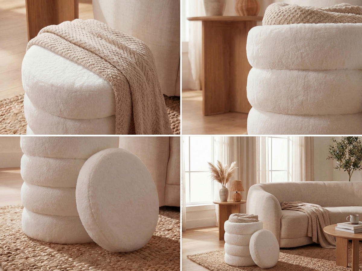 HOCKER Textil Creme  - Creme, Design, Textil (40/45/40cm) - Livetastic