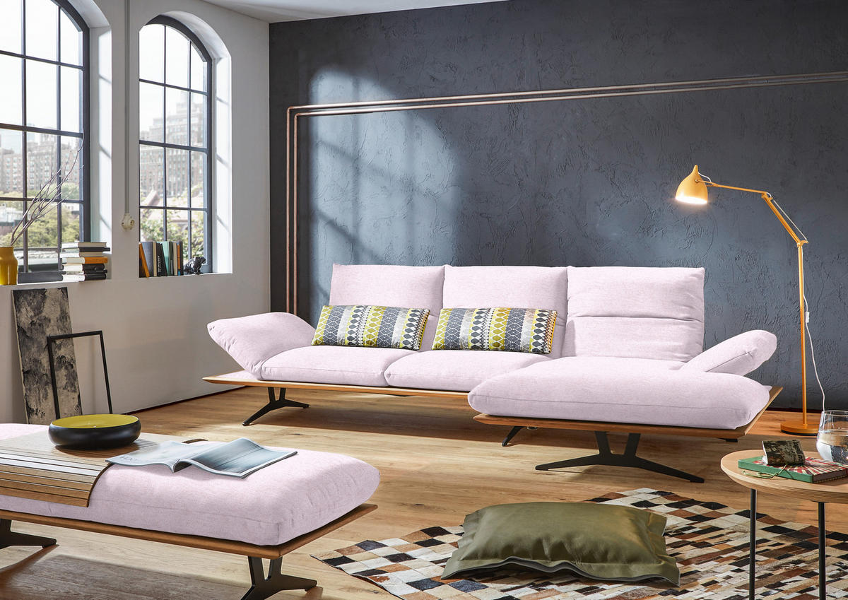 ECKSOFA in Flachgewebe Hellrosa  314/159 cm  - Hellrosa/Schwarz, Design, Holz/Textil (314/159cm) - Dieter Knoll