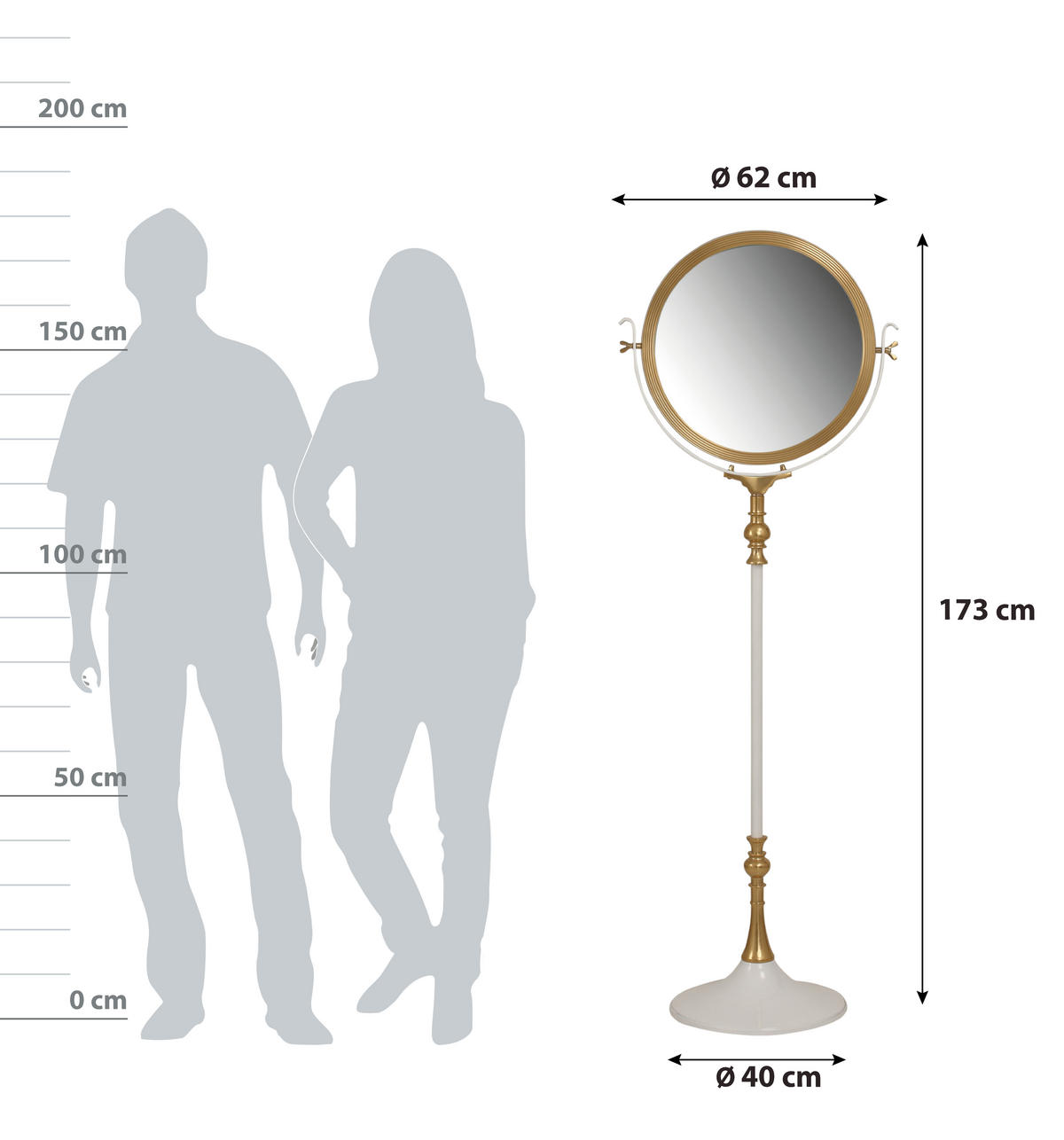 STANDSPIEGEL 62/173/40 cm  - Weiß, LIFESTYLE, Glas/Metall (62/173/40cm) - Kayoom