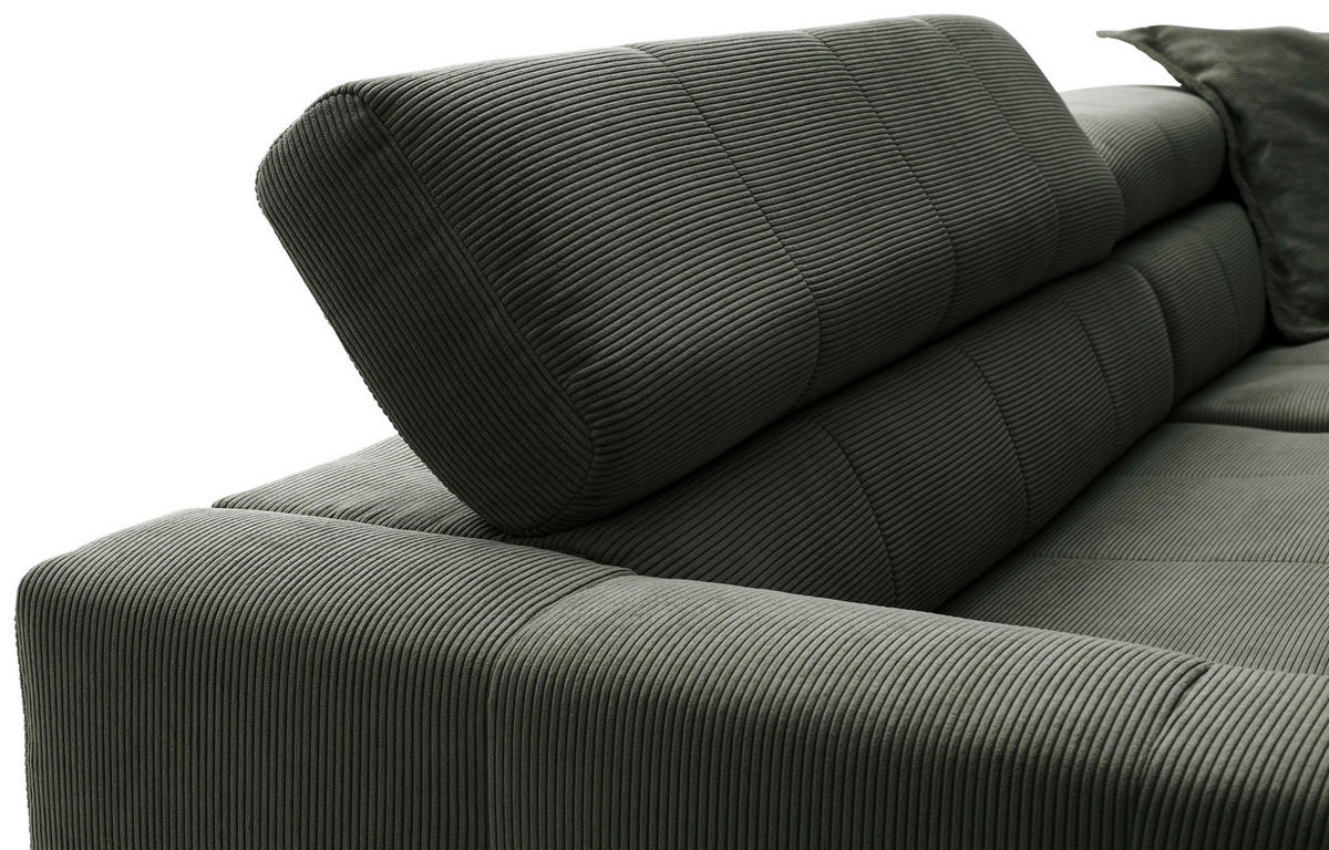 CANAPÉ D'ANGLE in Feincord Olivgrün  - Schwarz/Olivgrün, Konventionell, Textil/Metall (311/219cm) - Hom`in