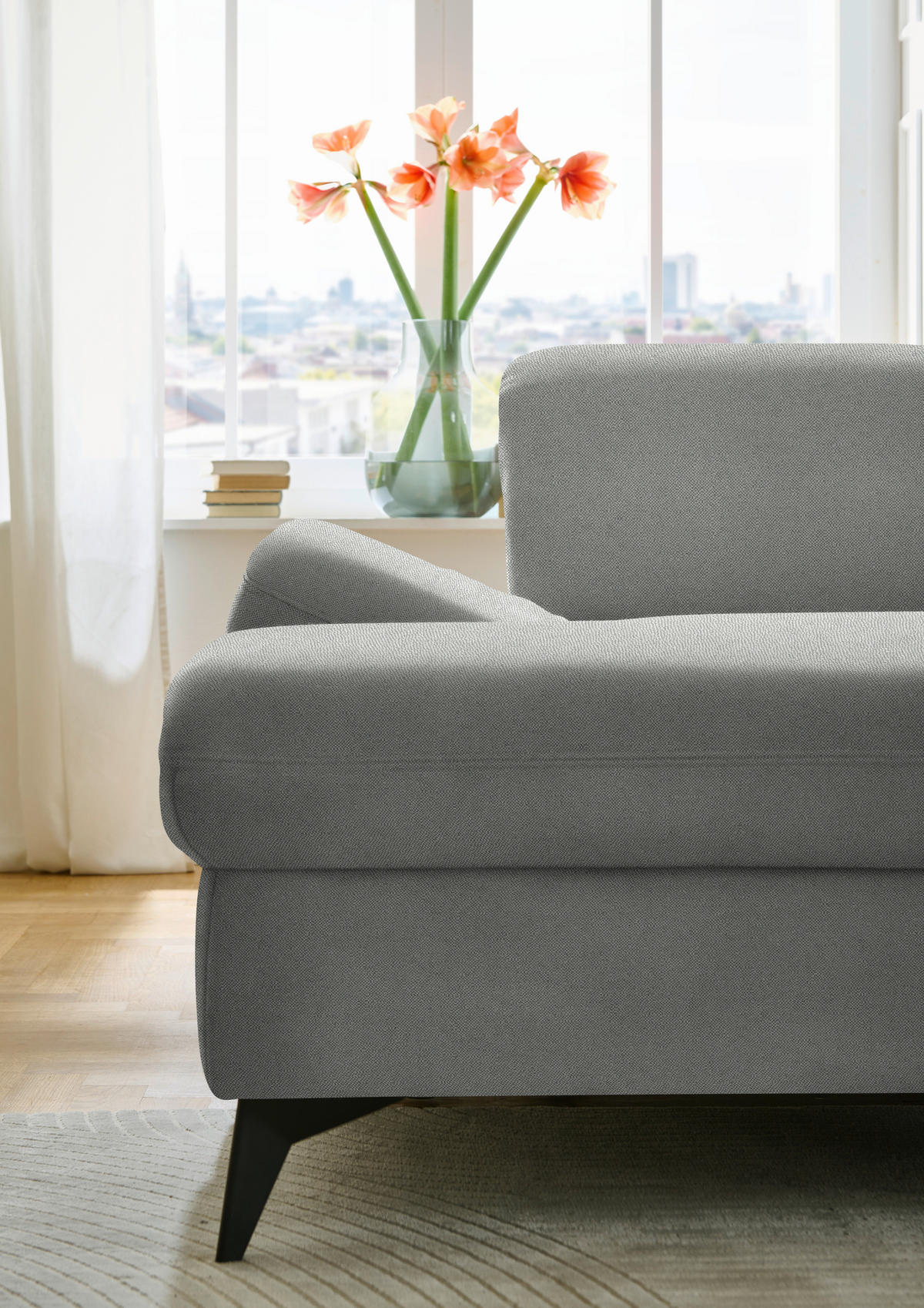 WOHNLANDSCHAFT  in Chenille Greige  - Greige/Schwarz, Design, Textil/Metall (198/364/255cm) - Beldomo Style