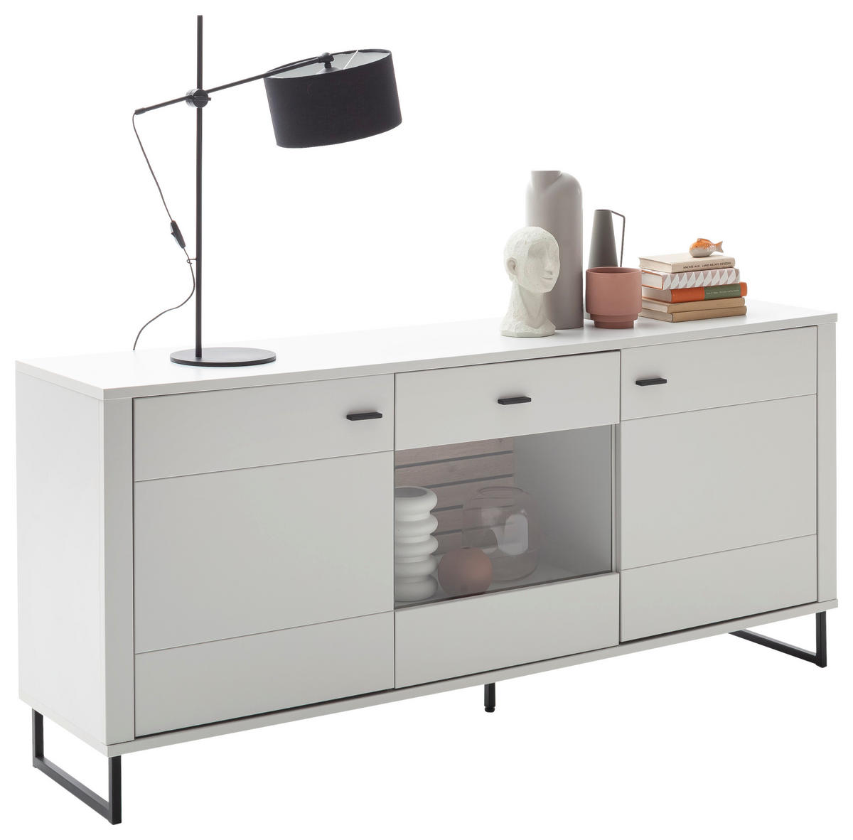 SIDEBOARD Weiss, Eichefarben  189/85/44 cm  - Weiss/Eichefarben, Design, Glas/Holzwerkstoff (189/85/44cm) - Stylife