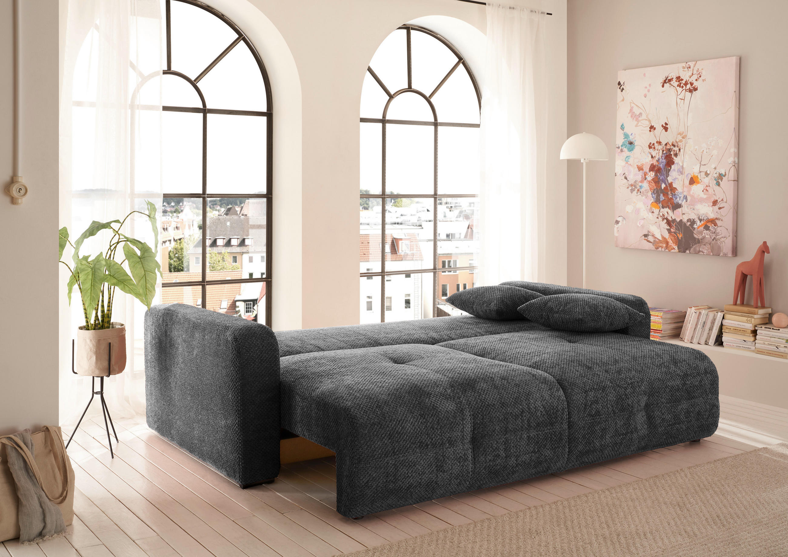 SCHLAFSOFA Mikrovelours Anthrazit  - Anthrazit/Schwarz, KONVENTIONELL, Kunststoff/Textil (235/88/120cm) - MID.YOU
