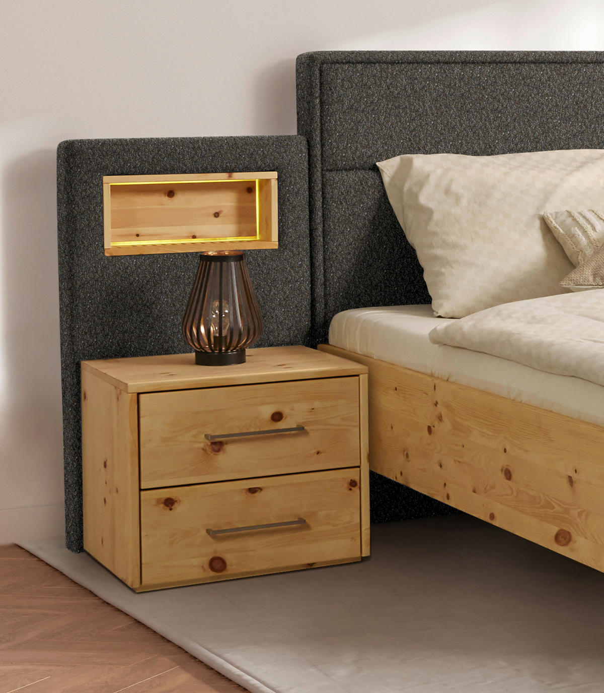 BETT 180/200 cm  in Zirbelkieferfarben, Dunkelbraun  - Zirbelkieferfarben/Dunkelbraun, Natur, Holz/Textil (180/200cm) - Valnatura