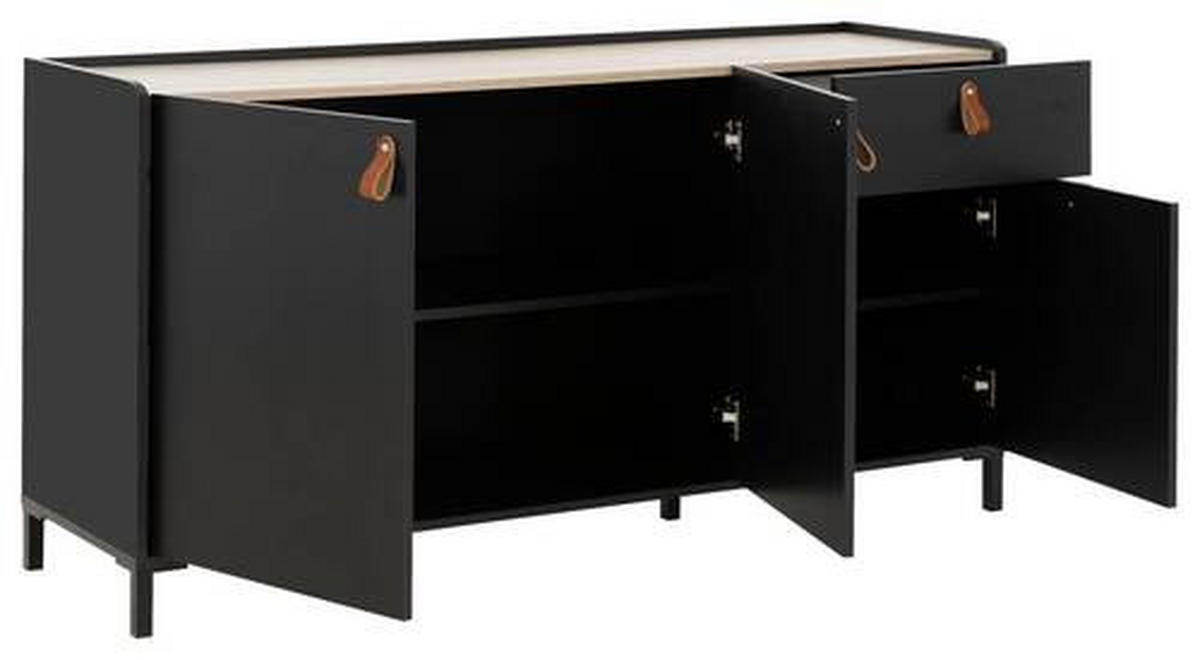 SIDEBOARD AMSTERDAM  in 160/79/45 cm  - Kastanienfarben/Schwarz, MODERN, Leder/Holzwerkstoff (160/79/45cm) - MID.YOU