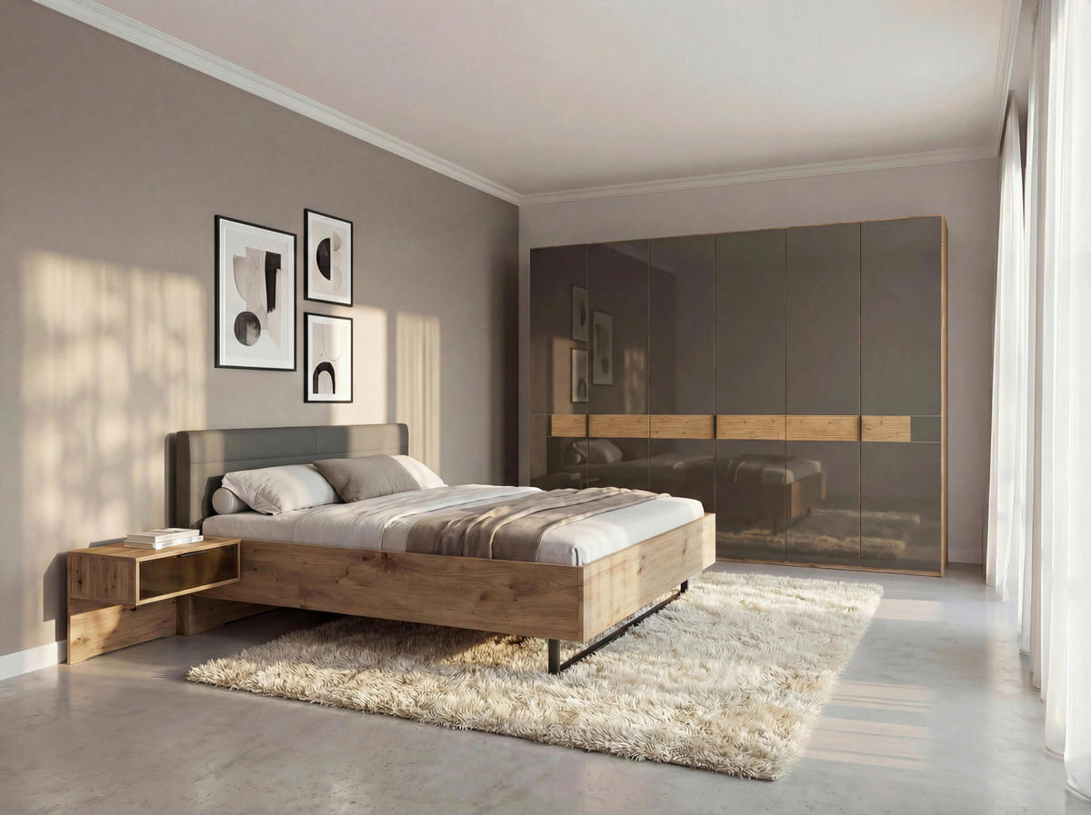 SCHLAFZIMMER Dunkelbraun, Eiche Bianco  - Eiche Bianco/Dunkelbraun, Design, Glas/Holz (180/200cm) - Musterring