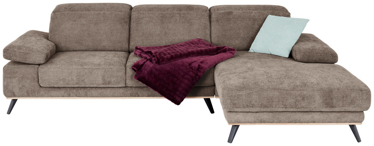 ECKSOFA in Struktur Schlammfarben  - Schlammfarben/Schwarz, Modern, Textil/Metall (283/194cm) - MID.YOU