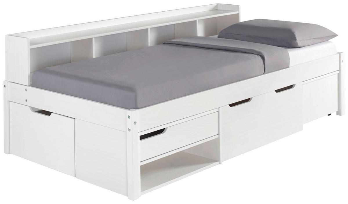 STAURAUMBETT 90/200 cm  in Weiß  - Naturfarben/Weiß, MODERN, Holz/Holzwerkstoff (90/200cm) - MID.YOU