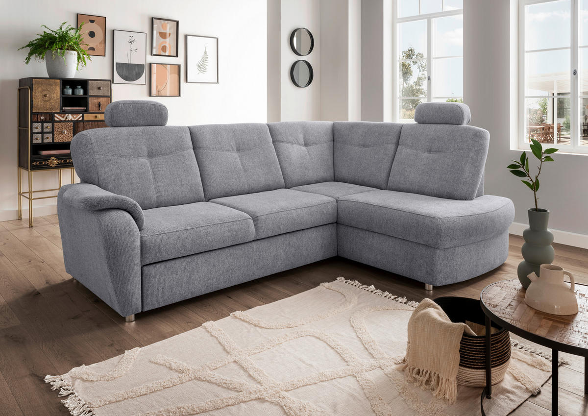 ECKSCHLAFSOFA in Chenille Silberfarben  - Chromfarben/Silberfarben, Modern, Kunststoff/Textil (264/180cm) - Livetastic