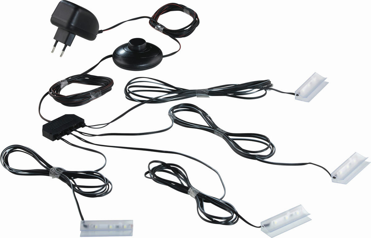 BELYSNING FÖR GLASHYLLA I SET - svart, plast