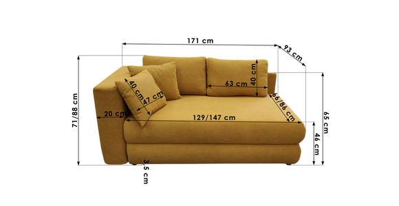 RÉCAMIERE in Flachgewebe Beige - Beige/Schwarz, Design, Kunststoff/Textil (171/71-88/93cm) - Cantus