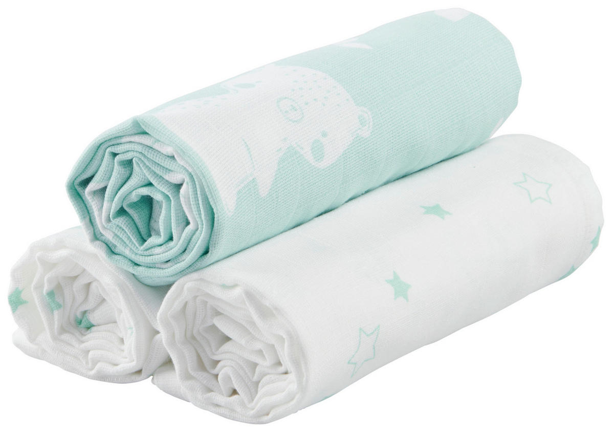 TEXTILPELENKA 3 részes  - fehér/zöld, Basics, textil (80/80cm) - Avelia
