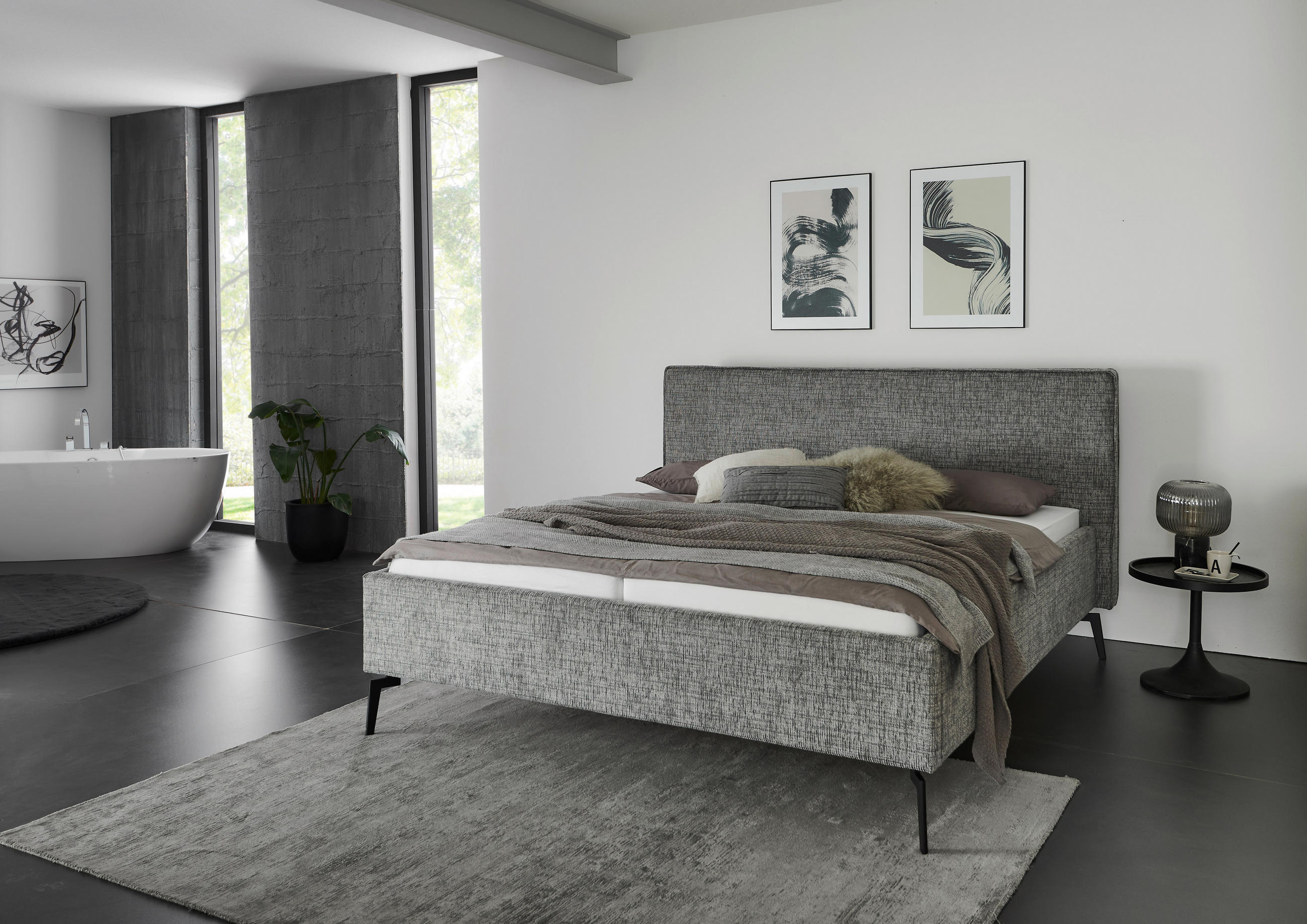 POLSTERBETT 180/200 cm  in Grau, Hellgrau  - Birkefarben/Buchefarben, Design, Holz/Textil (180/200cm) - home24
