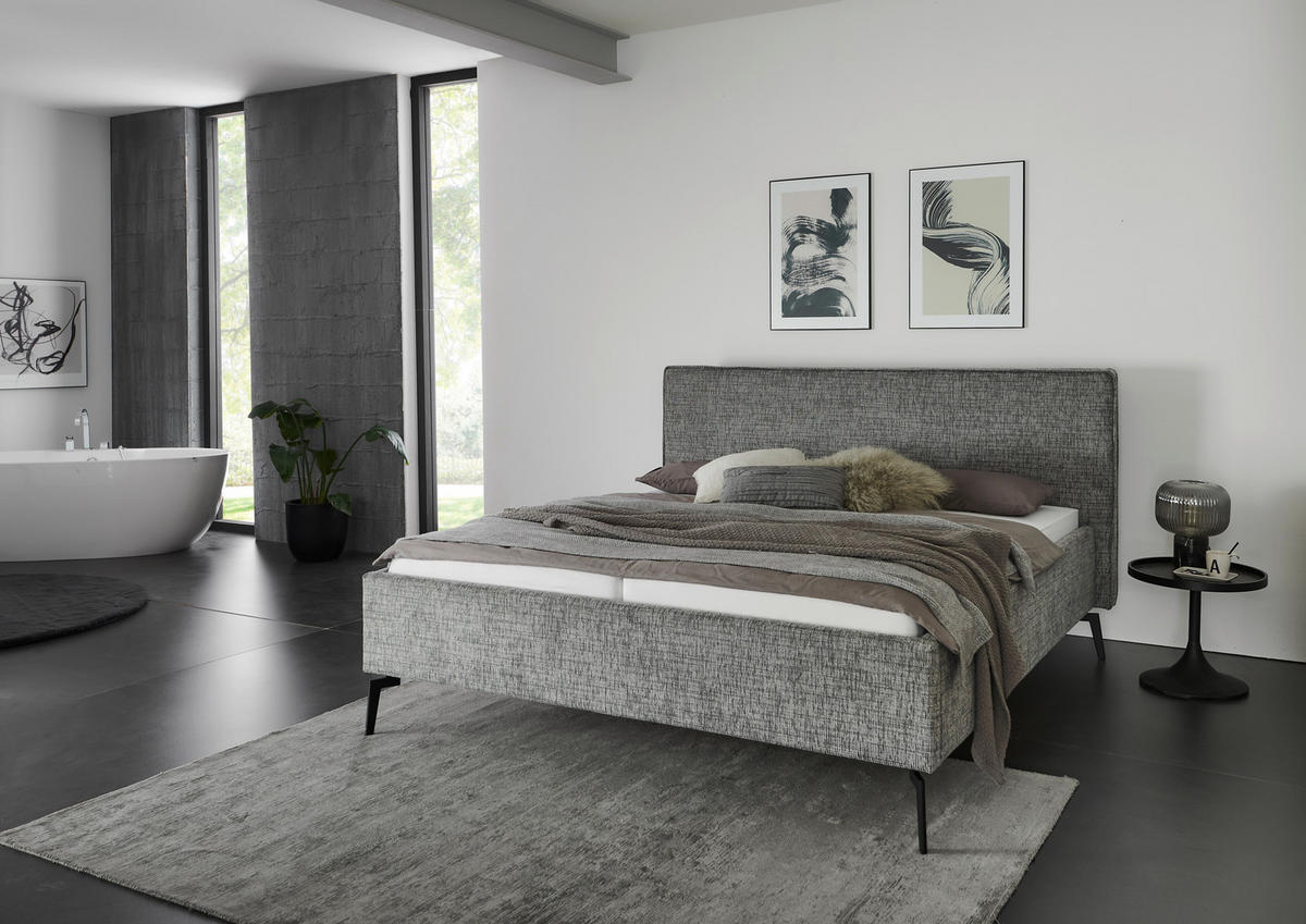 POLSTERBETT Lattenrost, Bettkasten 180/200 cm  in Grau, Hellgrau  - Birkefarben/Buchefarben, Design, Holz/Textil (180/200cm) - home24