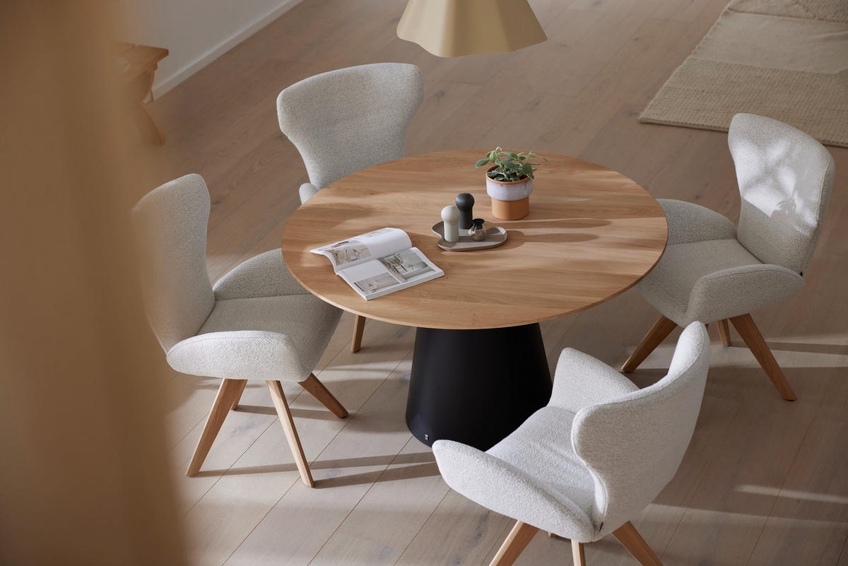 ESSTISCH 115/115/76 cm Echtholz  Holz in verschiedenen Größen erhältlich, Variantenauswahl, Gestellauswahl rund Schwarz, Eichefarben  - Eichefarben/Schwarz, Design, Holz/Metall (115/115/76cm) - Musterring