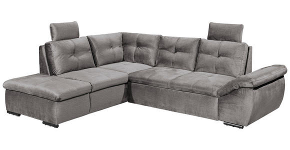 ECKSOFA in Mikrovelours Hellgrau - Hellgrau/Schwarz, KONVENTIONELL, Kunststoff/Textil (217/265cm) - Carryhome