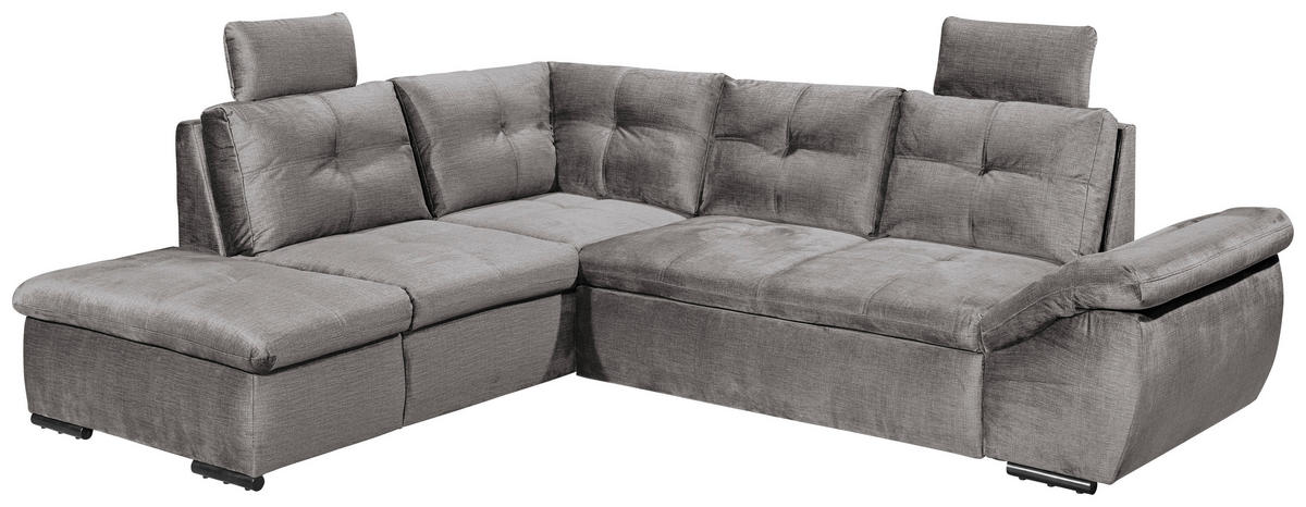 ECKSOFA in Mikrovelours Hellgrau  - Hellgrau/Schwarz, Konventionell, Kunststoff/Textil (217/265cm) - Carryhome