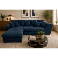ECKSOFA LORENZO Dunkelblau Struktur Liegefläche im Originalstoff  - Schwarz/Dunkelblau, Design, Textil/Metall (188/302cm) - P & B